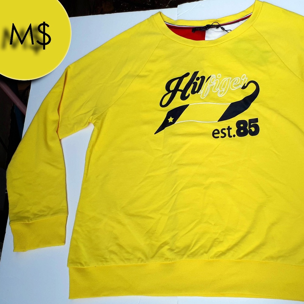 Tommy Hilfiger Crewneck W/ Pocket Lemon NWT LARGE - Picture 1 of 8